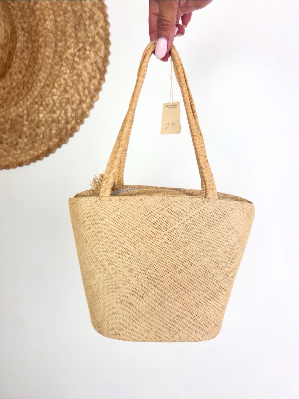 DEADSTOCK 60’s 60s Vintage Hand-Embroidered Straw Raffia Tote Bag Purse Handbag - Picture 3 of 9